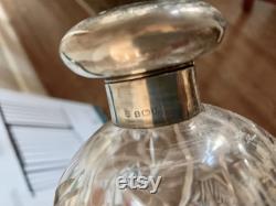 English Sterling Silver Cut Glass Perfume Bottle, Powder Jar, Art Deco 1928 29, Monogram M, Each Sold Separately