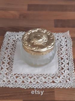 Estee Lauder Frosted Glass Powder Jar with Gold Colour Repousse Style Lid Re-Nutriv Empty Jar