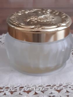 Estee Lauder Frosted Glass Powder Jar with Gold Colour Repousse Style Lid Re-Nutriv Empty Jar