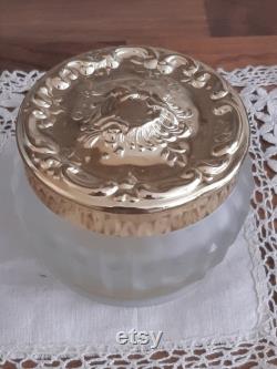 Estee Lauder Frosted Glass Powder Jar with Gold Colour Repousse Style Lid Re-Nutriv Empty Jar