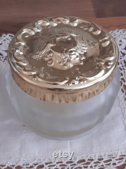 Estee Lauder Frosted Glass Powder Jar with Gold Colour Repousse Style Lid Re-Nutriv Empty Jar