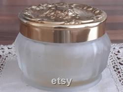 Estee Lauder Frosted Glass Powder Jar with Gold Colour Repousse Style Lid Re-Nutriv Empty Jar