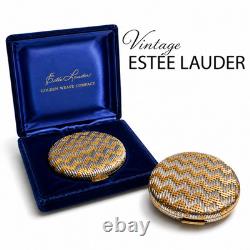 Estee Lauder Golden Weave Powder Compact Mint Original Blue Velvet Box