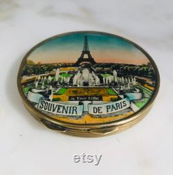 Étui à poudre ancien compact des années 1950, boîte miroir de maquillage, accessoire fran ais souvenir Paris Tour Eiffel