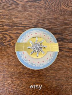 Excellent condition new in box 1940 s vintage Linda Lee dusting powder in box vintage cosmetics loose body powder with puff and Brooche
