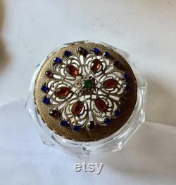Exceptional Antique Gold Ormolu Filigree and Czech Glass Crystal Vanity Jar 5