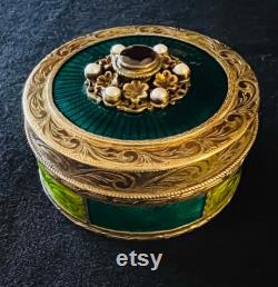 Exquisite Antique Austrian Guilloche Enamel Sterling Silver Vanity Trinket Box