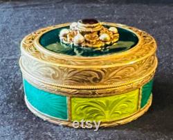 Exquisite Antique Austrian Guilloche Enamel Sterling Silver Vanity Trinket Box