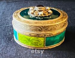 Exquisite Antique Austrian Guilloche Enamel Sterling Silver Vanity Trinket Box