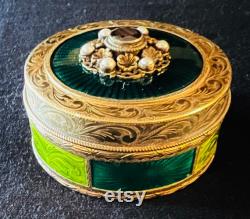 Exquisite Antique Austrian Guilloche Enamel Sterling Silver Vanity Trinket Box