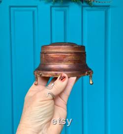 FREE SHIPPING-Vintage Unique Copper Footed Powder Box-Vanity Decor and Storage-Victorian-Wicca-Spiritual Altar Decor-Bohemian-Eclectic Decor