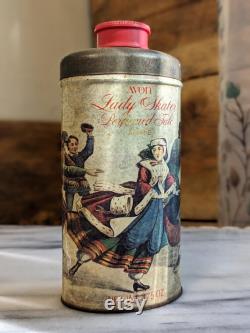 FREE SHIPPING Vtg Avon Currier and Ives Lady Skater Talc Powder Container