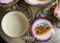 Fabulous 7Pc Grays Pottery Dickens Days Dresser Vanity Set with Vintage Jeanette Glass Harp Design Handled Tray Stoke-On-Trent England