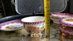 Fabulous 7Pc Grays Pottery Dickens Days Dresser Vanity Set with Vintage Jeanette Glass Harp Design Handled Tray Stoke-On-Trent England