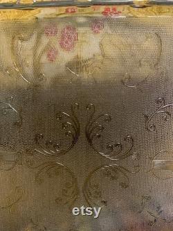 Fabulous 7Pc Grays Pottery Dickens Days Dresser Vanity Set with Vintage Jeanette Glass Harp Design Handled Tray Stoke-On-Trent England