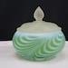 Fenton Art Glass 1953 Green Satin Feather Swirled Powder Box HTF