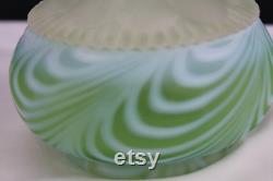 Fenton Art Glass 1953 Green Satin Feather Swirled Powder Box HTF