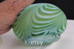 Fenton Art Glass 1953 Green Satin Feather Swirled Powder Box HTF