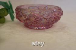 Fenton Art Glass Iridescent Pink Vanity Powder Jar Base in Excellent Condition Raised Floral Design