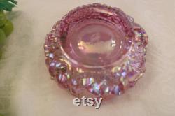 Fenton Art Glass Iridescent Pink Vanity Powder Jar Base in Excellent Condition Raised Floral Design