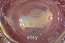 Fenton Art Glass Iridescent Pink Vanity Powder Jar Base in Excellent Condition Raised Floral Design