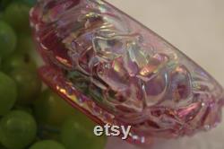 Fenton Art Glass Iridescent Pink Vanity Powder Jar Base in Excellent Condition Raised Floral Design