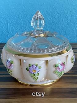 Matching Set of Vintage Pink Glass Powder Pot and Perfume 