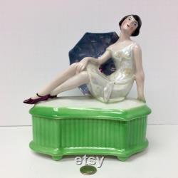 Figural Woman Art Deco Covered Dresser Powder Box Bavaria