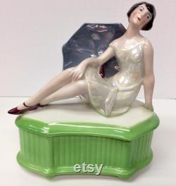 Figural Woman Art Deco Covered Dresser Powder Box Bavaria