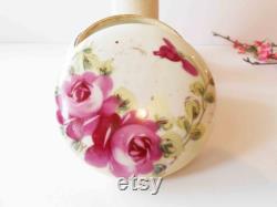 Floral Porcelain Powder Dish with Puff, Vanity Decor