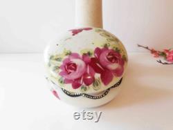 Floral Porcelain Powder Dish with Puff, Vanity Decor