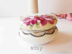 Floral Porcelain Powder Dish with Puff, Vanity Decor