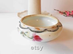 Floral Porcelain Powder Dish with Puff, Vanity Decor