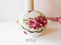 Floral Porcelain Powder Dish with Puff, Vanity Decor