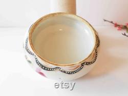Floral Porcelain Powder Dish with Puff, Vanity Decor