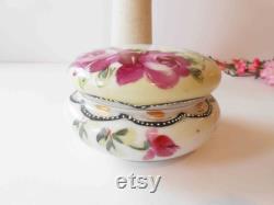 Floral Porcelain Powder Dish with Puff, Vanity Decor