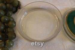 Fostoria Glass Powder or Cosmetic Jar with Scent Bottle Lid Green and Gold Accents