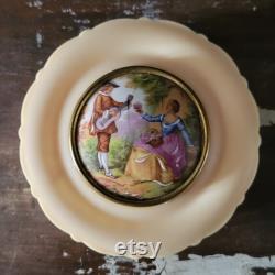Fragonard Celluloid Powder Box Painted Porcelain Courting Couple Made in France