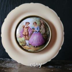 Fragonard Celluloid Powder Box Painted Porcelain Courting Couple Made in France