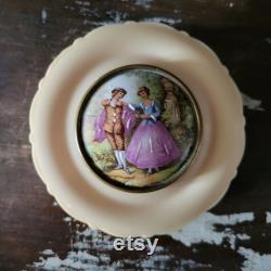 Fragonard Celluloid Powder Box Painted Porcelain Courting Couple Made in France