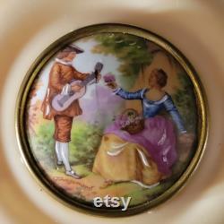 Fragonard Celluloid Powder Box Painted Porcelain Courting Couple Made in France