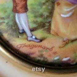 Fragonard Celluloid Powder Box Painted Porcelain Courting Couple Made in France