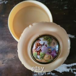 Fragonard Celluloid Powder Box Painted Porcelain Courting Couple Made in France