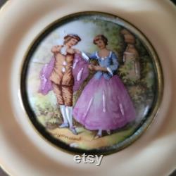 Fragonard Celluloid Powder Box Painted Porcelain Courting Couple Made in France