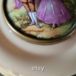 Fragonard Celluloid Powder Box Painted Porcelain Courting Couple Made in France