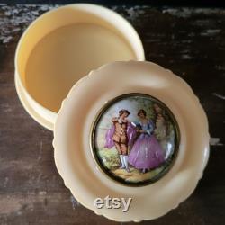 Fragonard Celluloid Powder Box Painted Porcelain Courting Couple Made in France