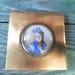French Antique Brass Powder Makeup box with hand painted procelain medaillion s512