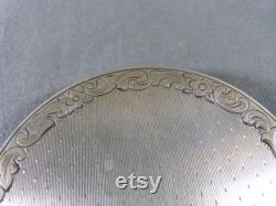 French Sterling silver Art Deco round powder box with foliage decoration