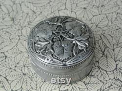 French Vintage Compact Powder Box Art Nouveau Embossed Flora