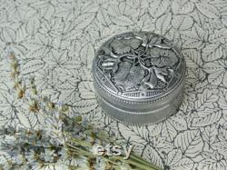 French Vintage Compact Powder Box Art Nouveau Embossed Flora